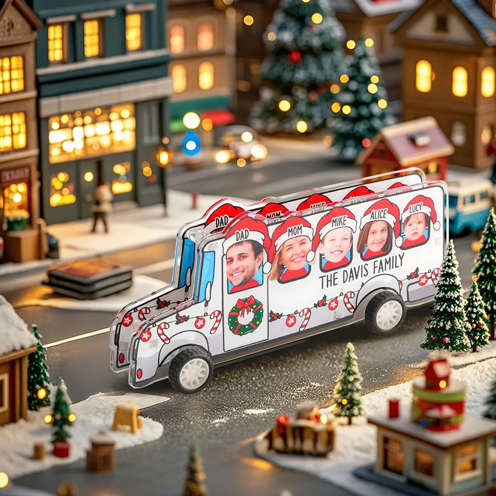 Custom Photo And Name Christmas Family Bus Pull-Back Car