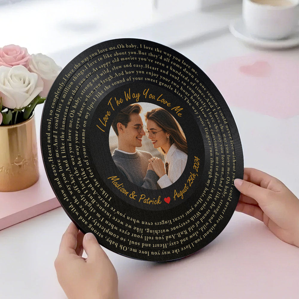 Personalized Vinyl Record Song Lyrics and Photo Round Wood Sign Gift for Lover - MyHawaiianShirts