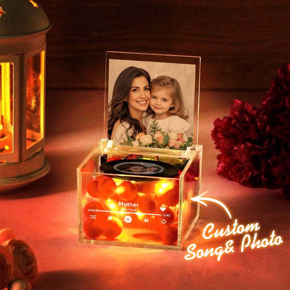 Custom Mini Vinyl Record Player in an Acrylic Box with Custom Text Cover For Mother's Day Gift for Mum - MyHawaiianShirts