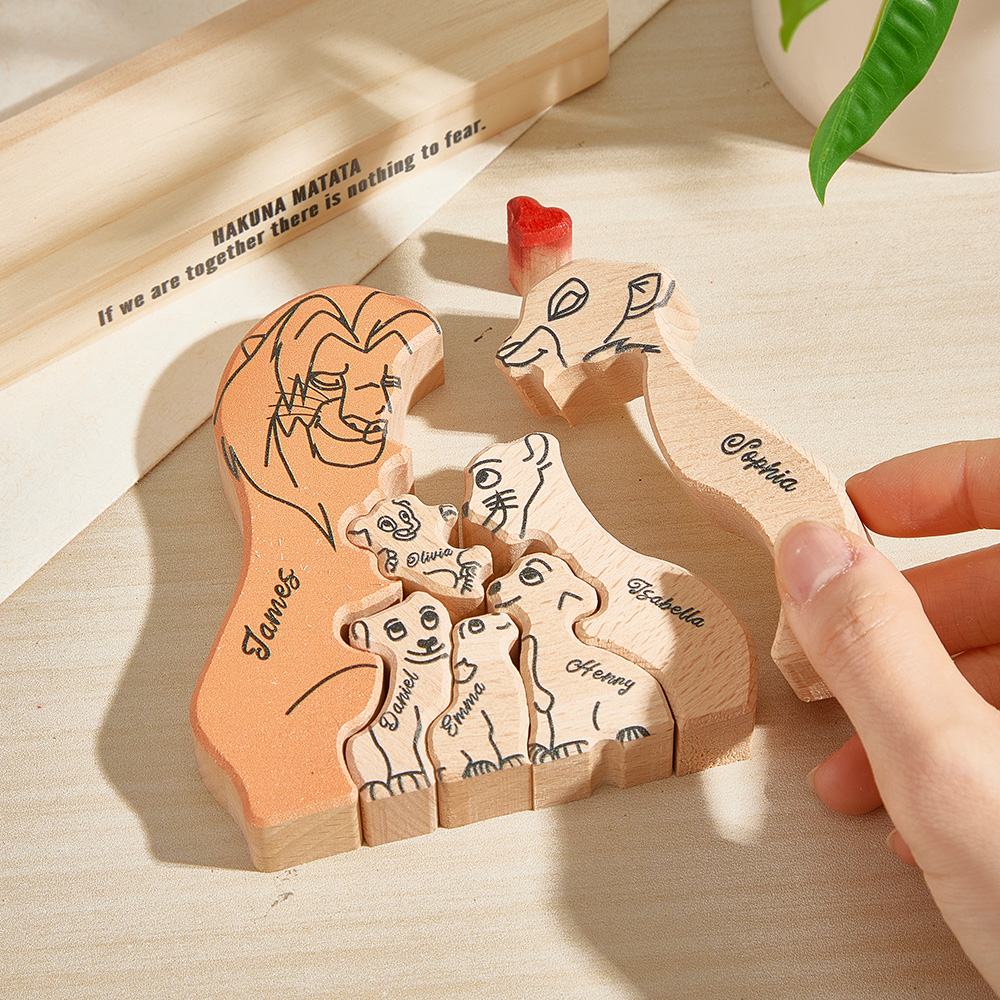 Wooden Lions Family Custom Names Puzzle Home Decor Gifts
