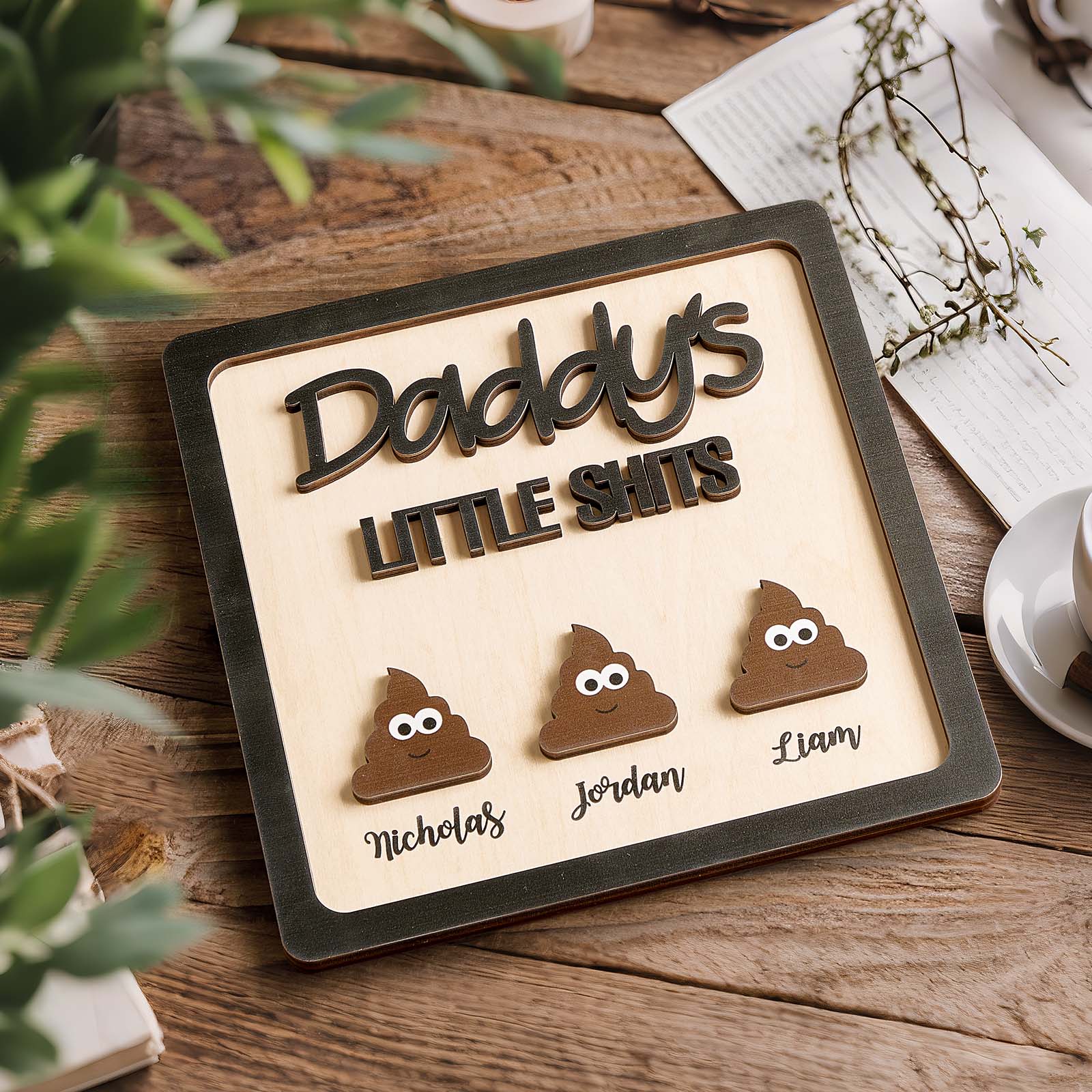 Custom Name Gift Daddy's Little Kids 3D Wooden Sign Father's Day Gift Funny Gift For Dad - Daddy's Little Shits