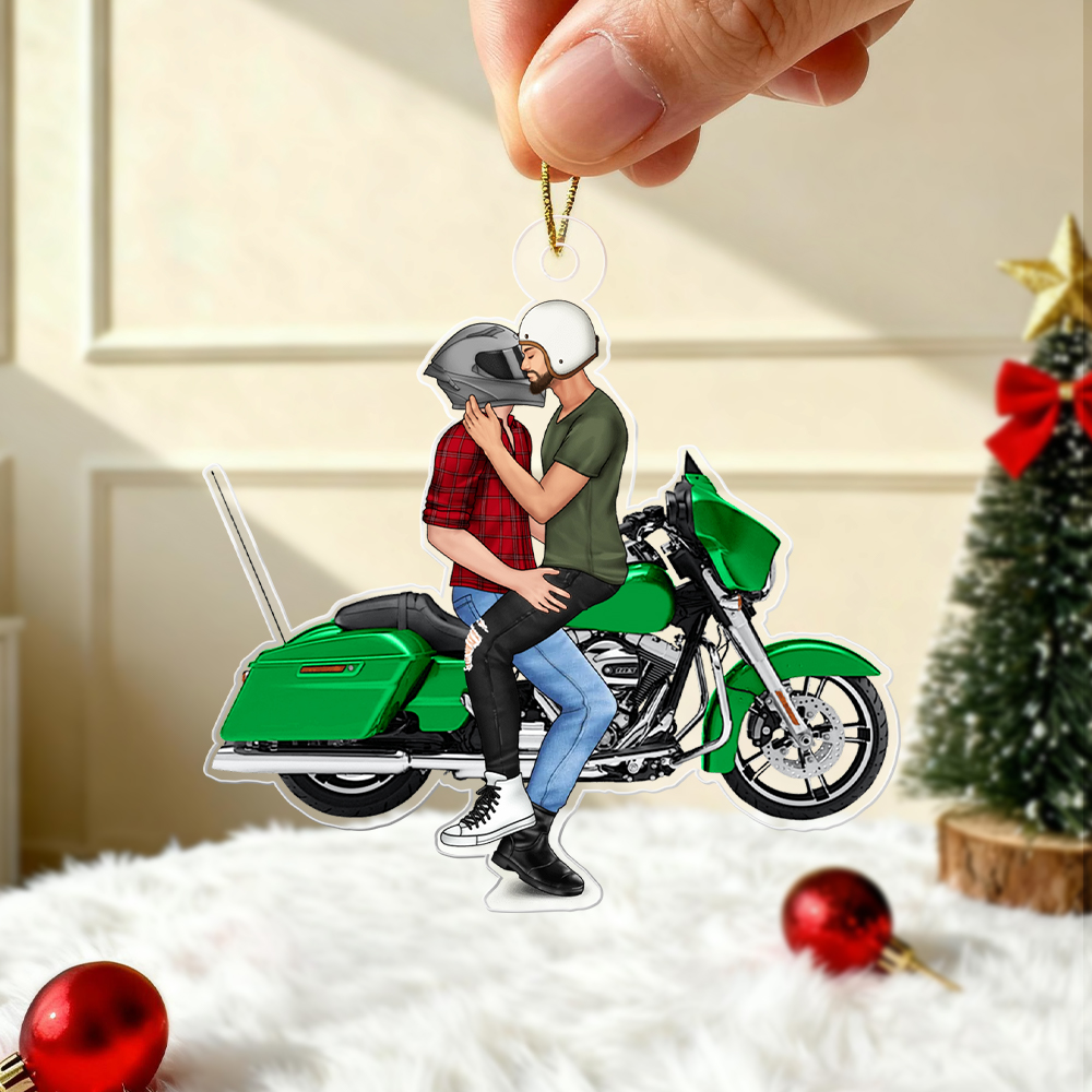 Personalized Kissing Couple Christmas Ornament For Him, For Her, Motorcycle Lovers