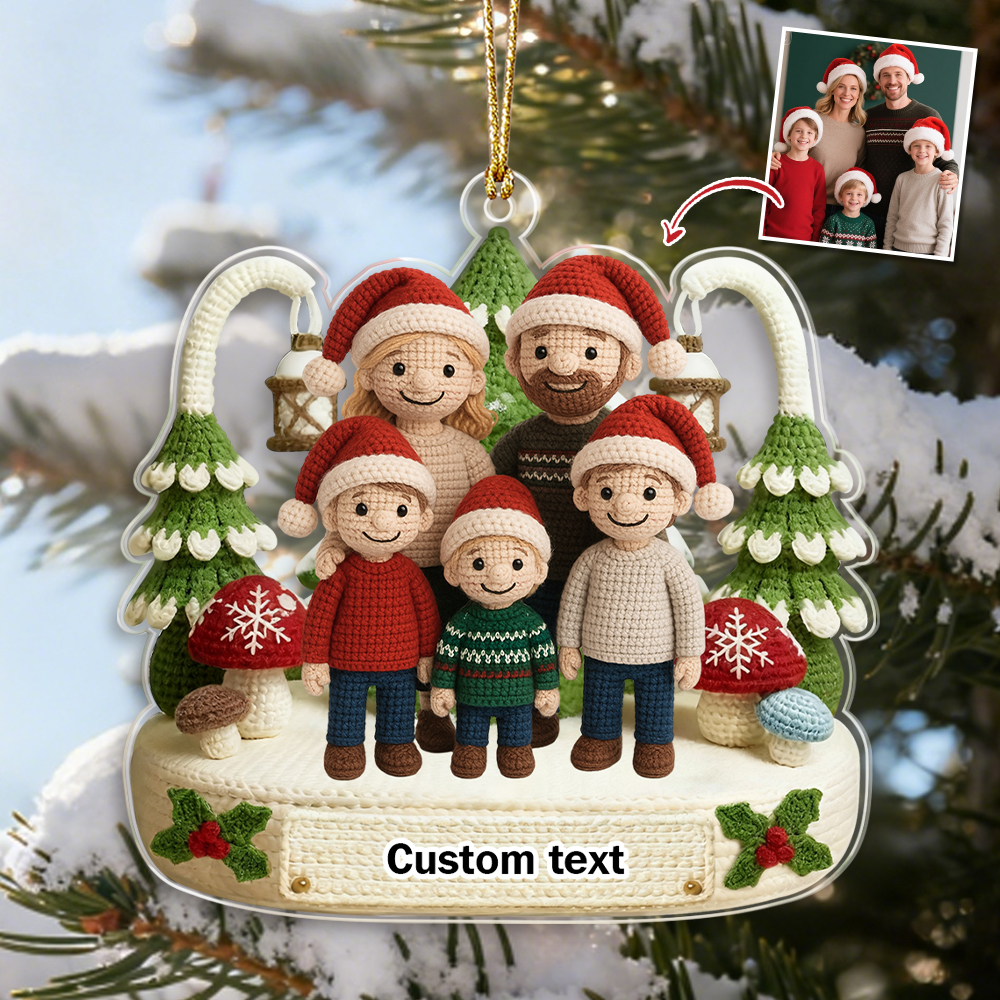 Personalized Family Crochet-Style Christmas Ornament Custom Photo & Text Acrylic Ornament
