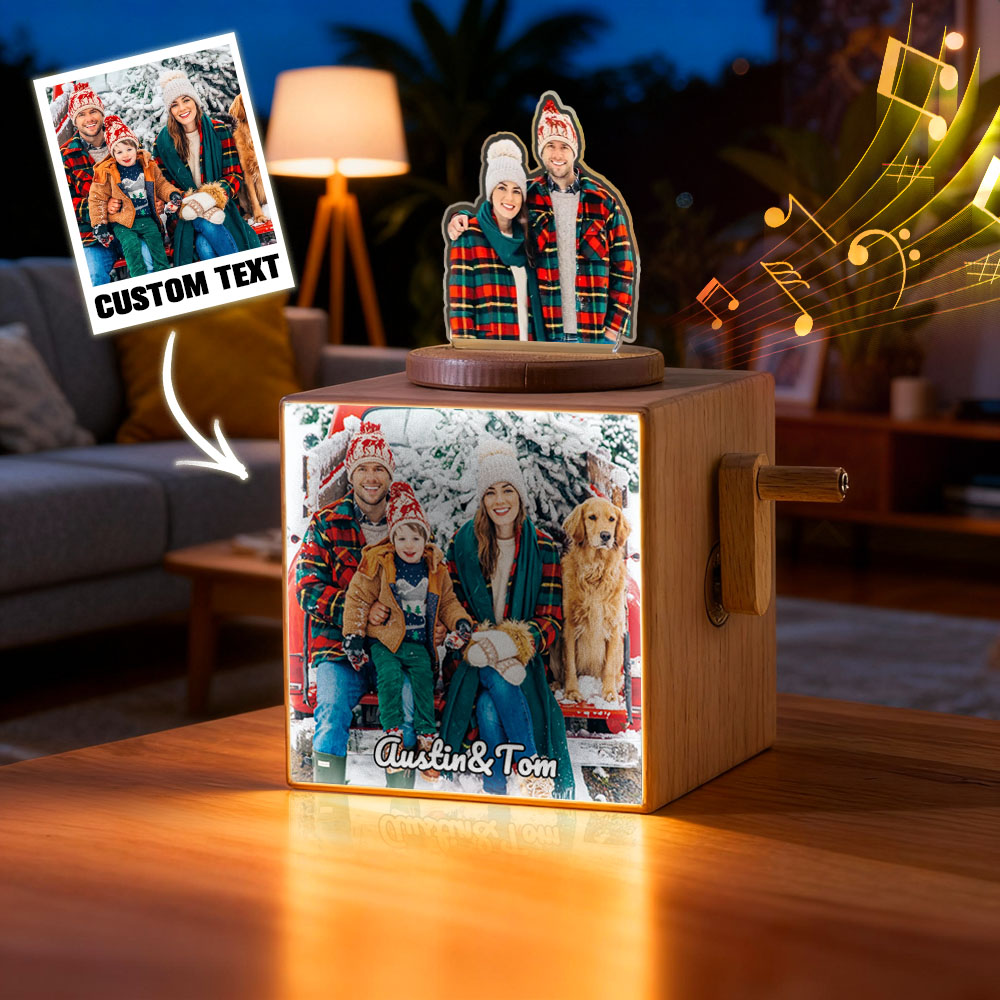 Personalized Photo Music Light Box with Hand-Crank Player – Custom Couple Memory Gift