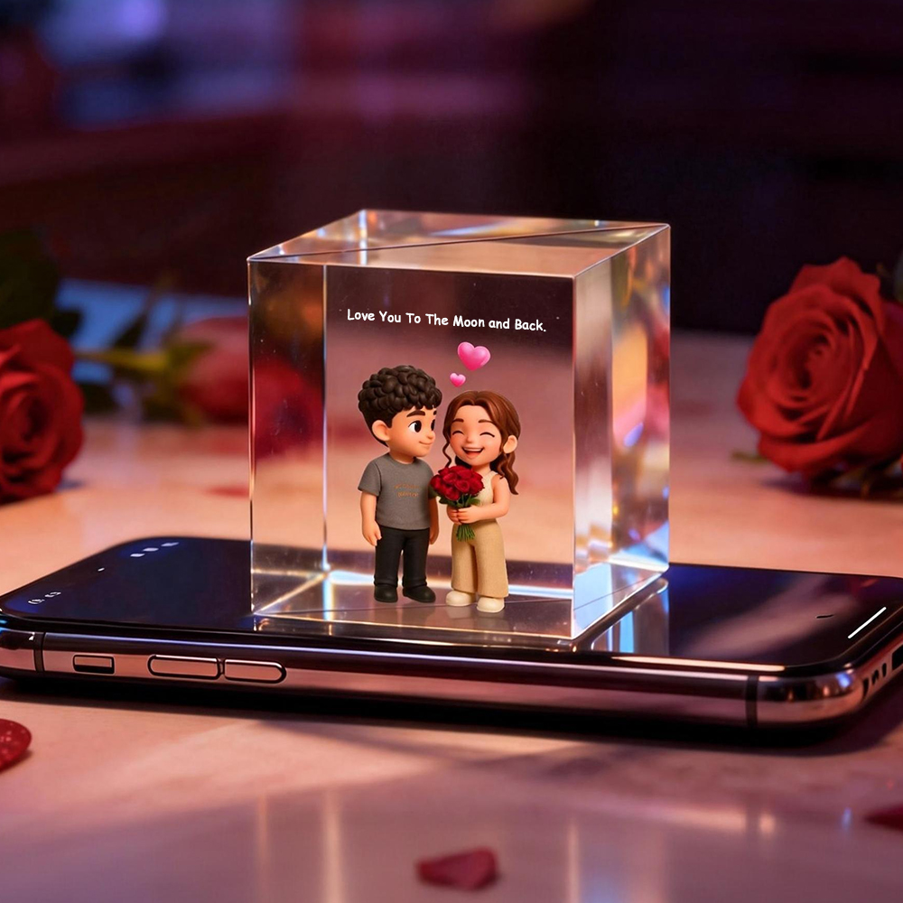 3D Cartoon Couple  Hologram Video With Text High-Transmittance Hologram Material Image House For Couple