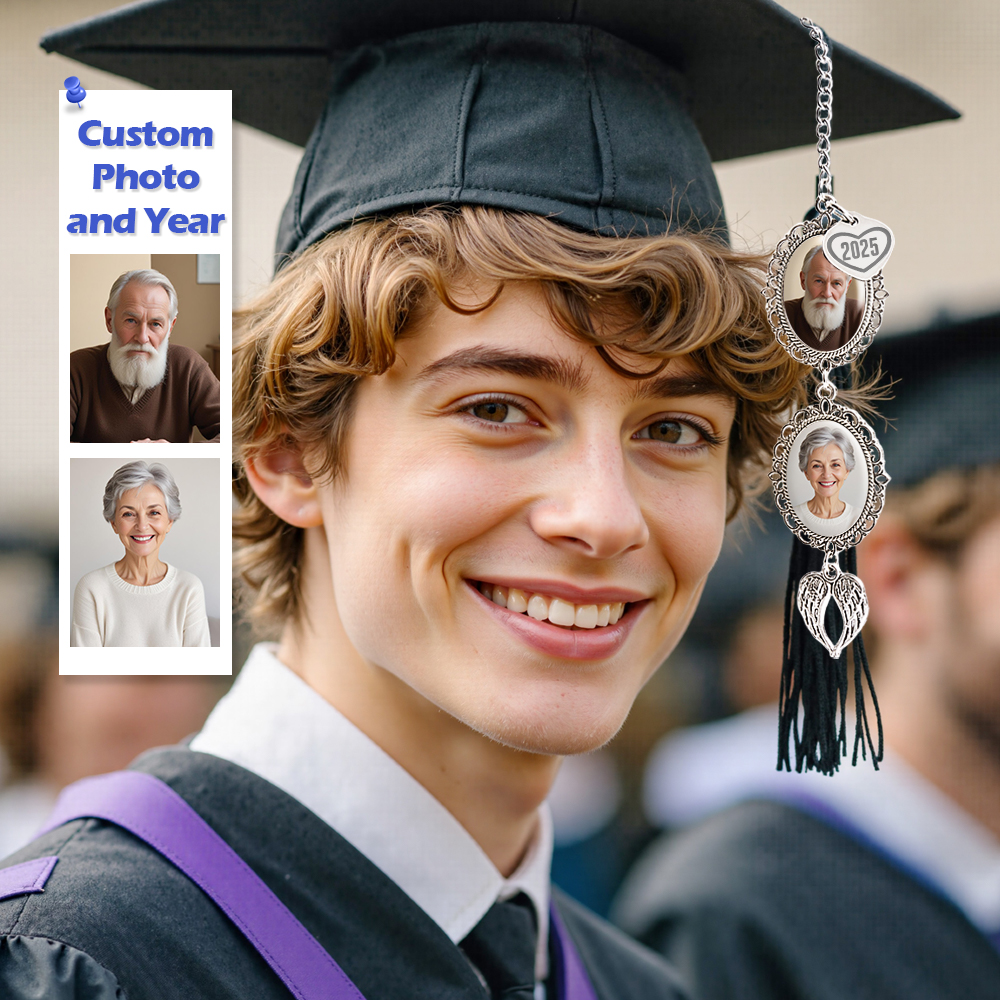 Persoanlized Graduation Tassel Photo Charm with Angel Wings, Memorial Graduation Gift For Her, Graduation 2025
