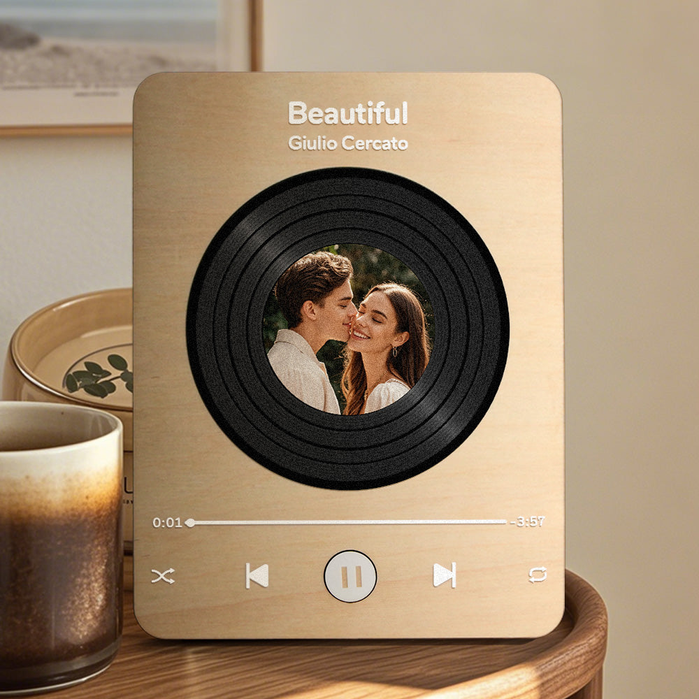 Personalized Photo Wooden Music Record Player Wedding Anniversary Gift for Couples - MyHawaiianShirts