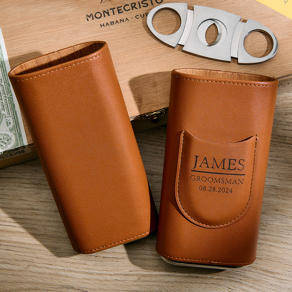 Personalized Cigar Case, Leather Cigar Holder with Cutter, Cigar Travel Case, Groomsmen Gifts, Gift for Dad Husband Gift for Him - MyHawaiianShirts