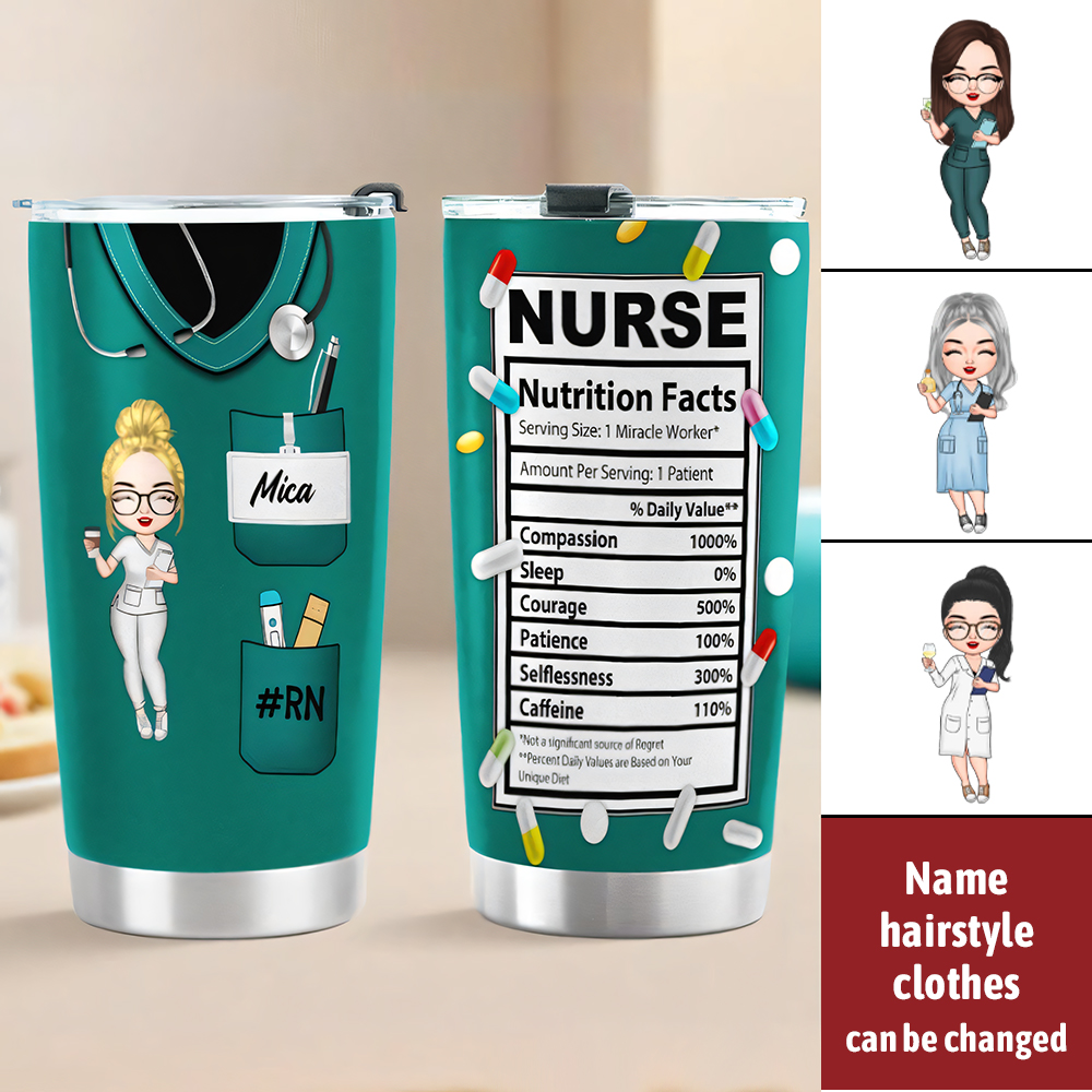 Personalized Tumbler Cup For Nurse Custom Name & Image - Nurse Nutrition Facts