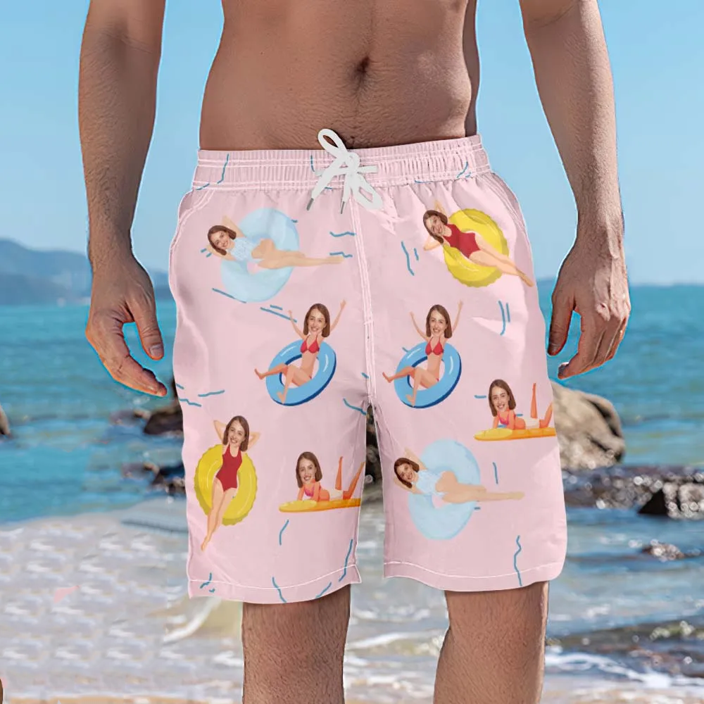 Personalized Beach Shorts for Men Summer Time Custom Face Swim Trunks