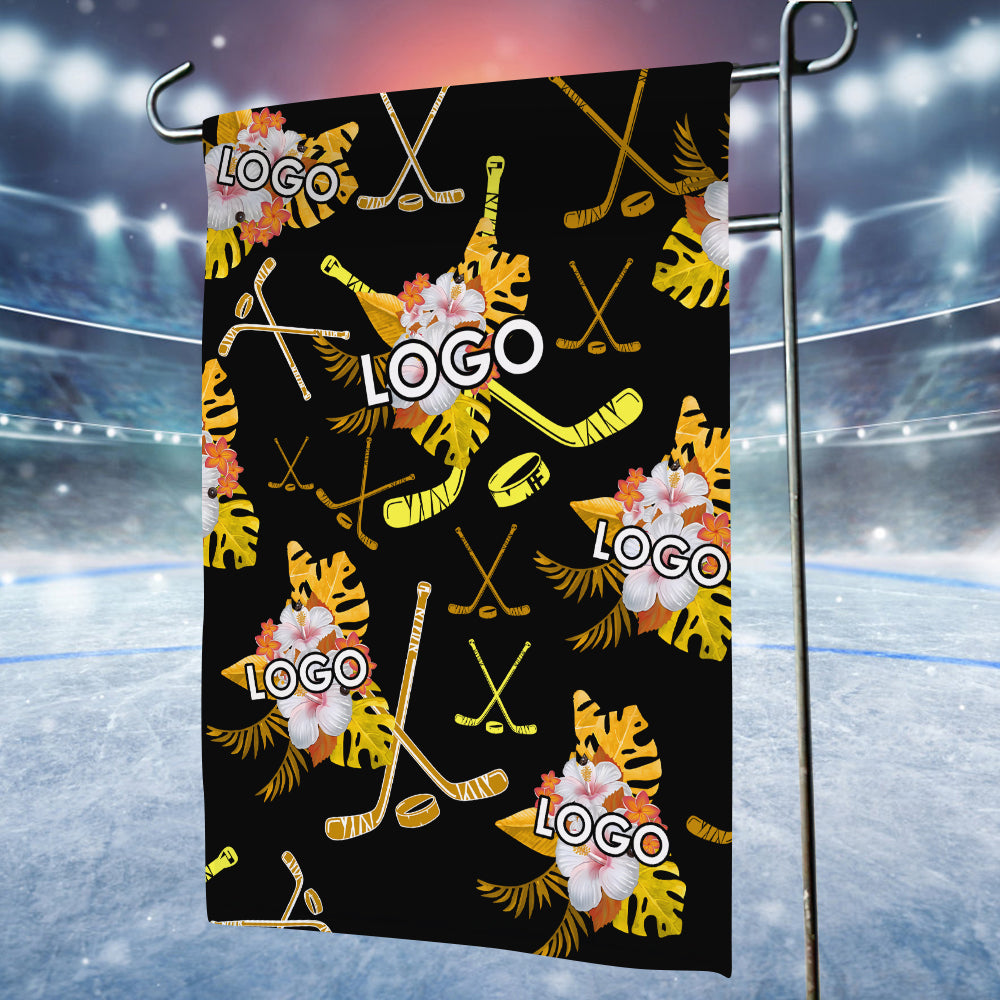 Custom Flag Logo and Text Garden Flag Hockey Tropical Black and Yellow Flag