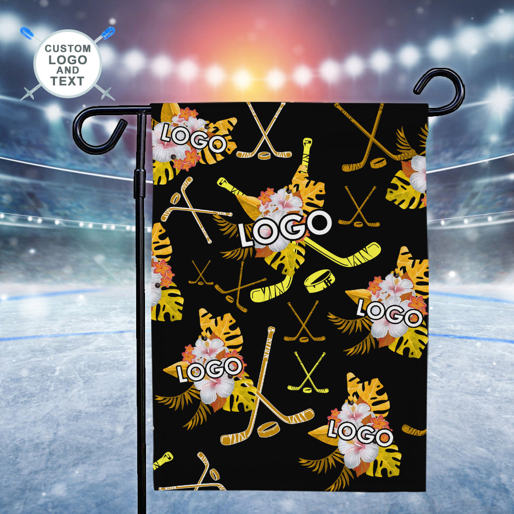 Custom Flag Logo and Text Garden Flag Hockey Tropical Black and Yellow Flag