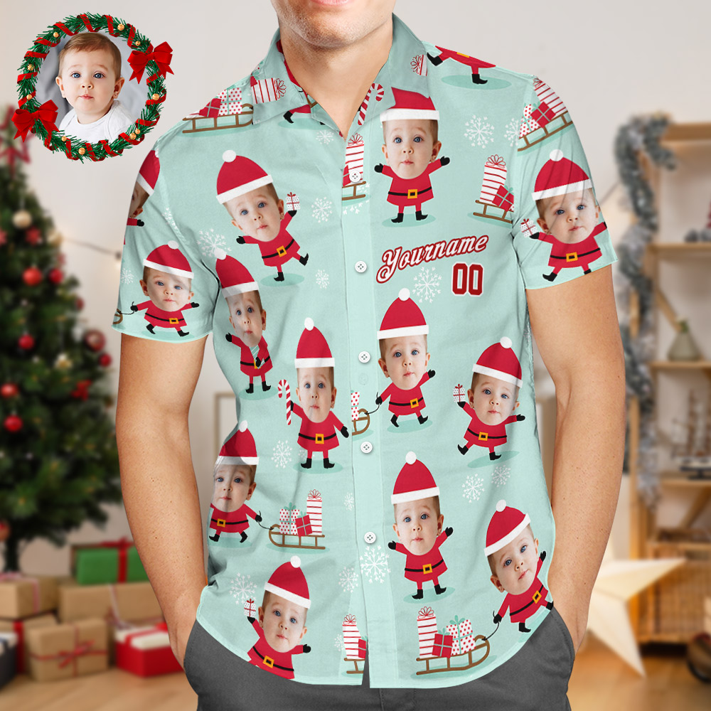 Custom Face Hawaiian Shirts Personalized Photo Gift Men's Christmas Shirts Gift - Happy Santa