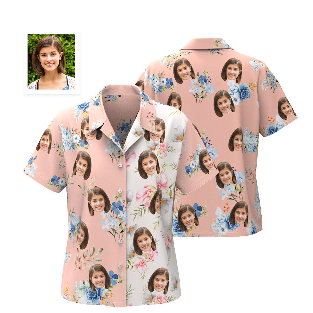 Custom Face Hawaiian Shirt For Women Patchwork Printing Shirt Valentine's Day Gifts For Her - MyHawaiianShirts