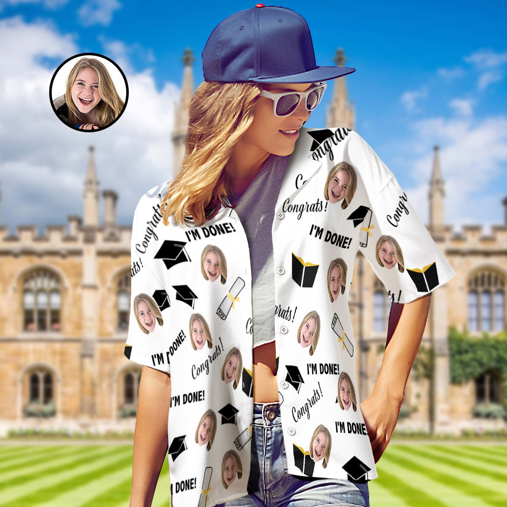 Custom Face Hawaiian Shirt Personalized Name Graduation Women's Aloha Shirts
