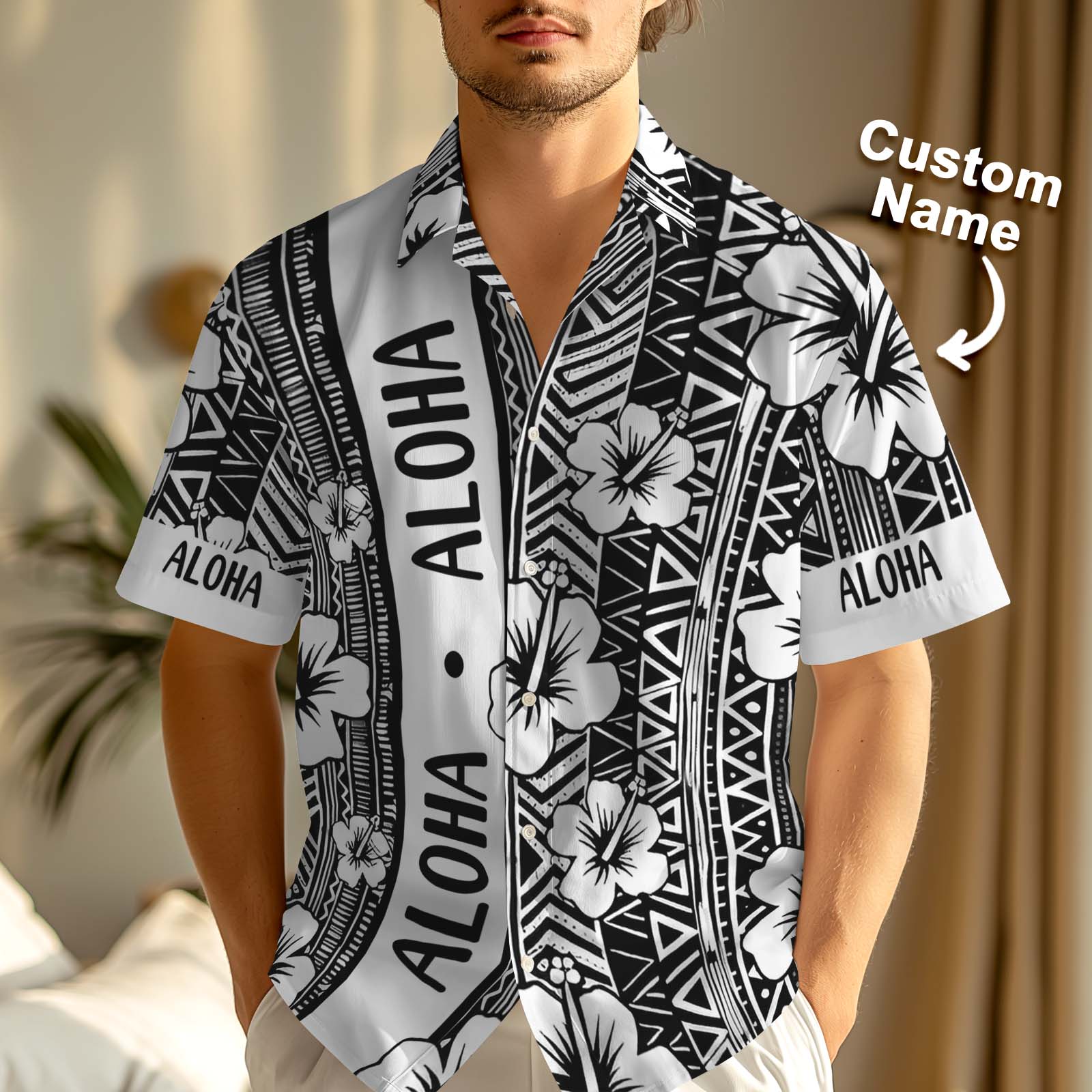 Custom Engraved Flowers Shirt Personalized Name Hawaiian Shirt Gift To Him