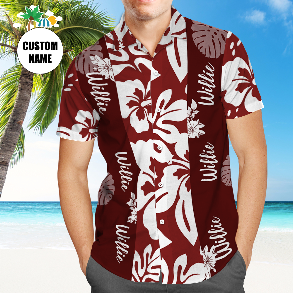 Custom Name Hawaiian Shirt, Floral Tropical Vintage Pattern Custom Name Aloha Shirts 4 Colors Available
