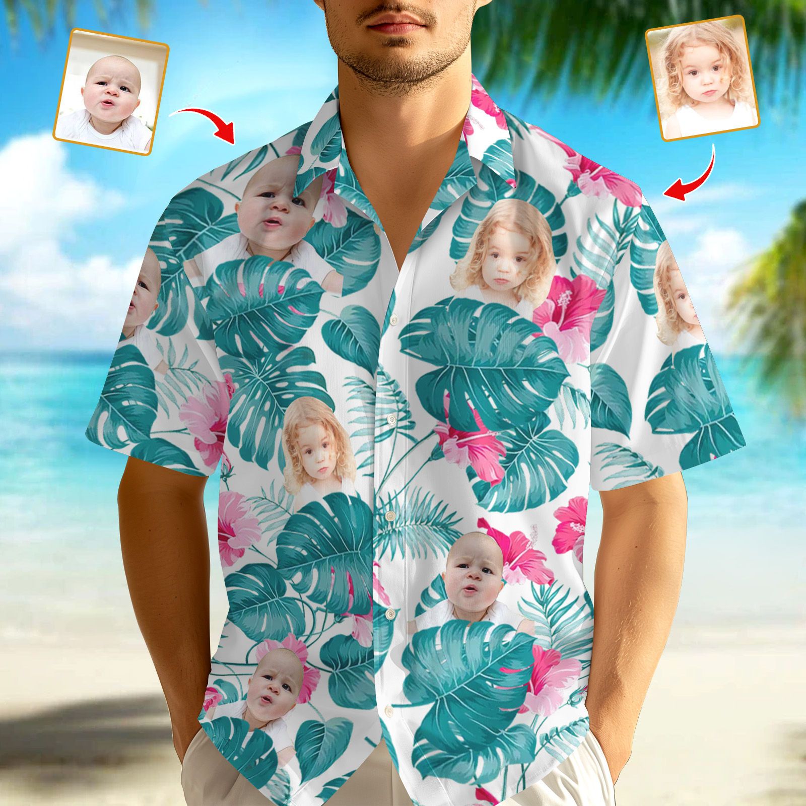 Custom Hawaiian Shirt Photo Leaves And Flower Hawaiian Shirt  Personalized Photo Hawaiian Shirt