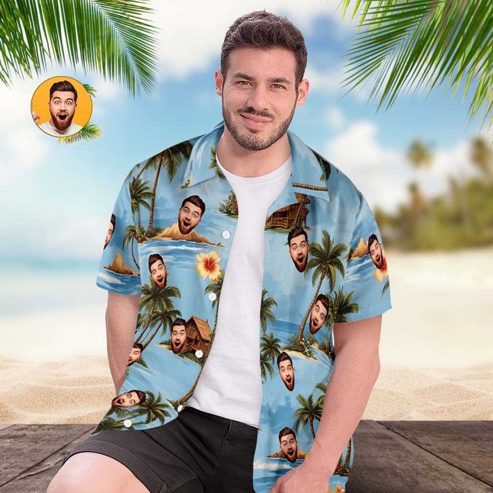Custom Face Hawaiian Shirts Coconut Tree Vibes And Sea Face Shirt - MyFaceSocks
