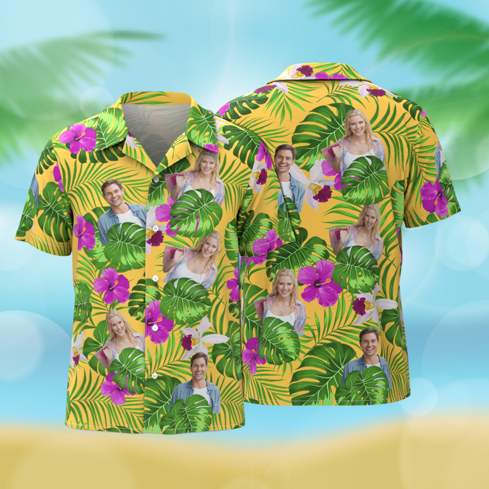 Custom Photo Tropical Style Hawaii Shirt, 1-3 Photos Optional, Bright Hawaiian Button-down Shirt