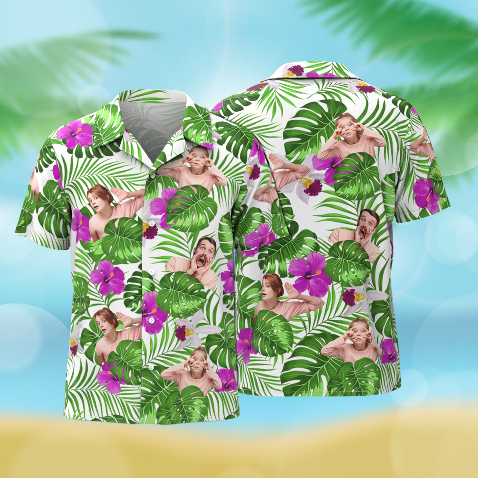 Custom Photo Tropical Style Hawaii Shirt, 1-3 Photos Optional, Bright Hawaiian Button-down Shirt