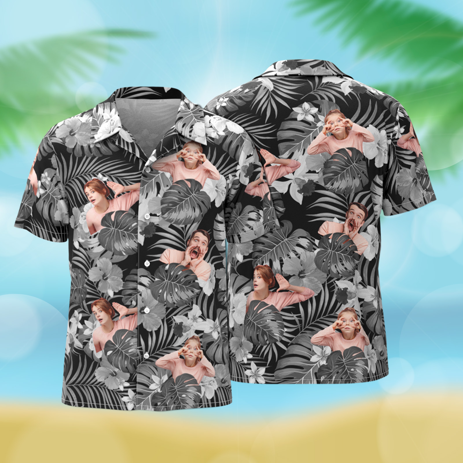 Custom Hawaii Shirt 1-3 Photos Optional Photo Tropical Style Bright Hawaiian Button-down Shirt