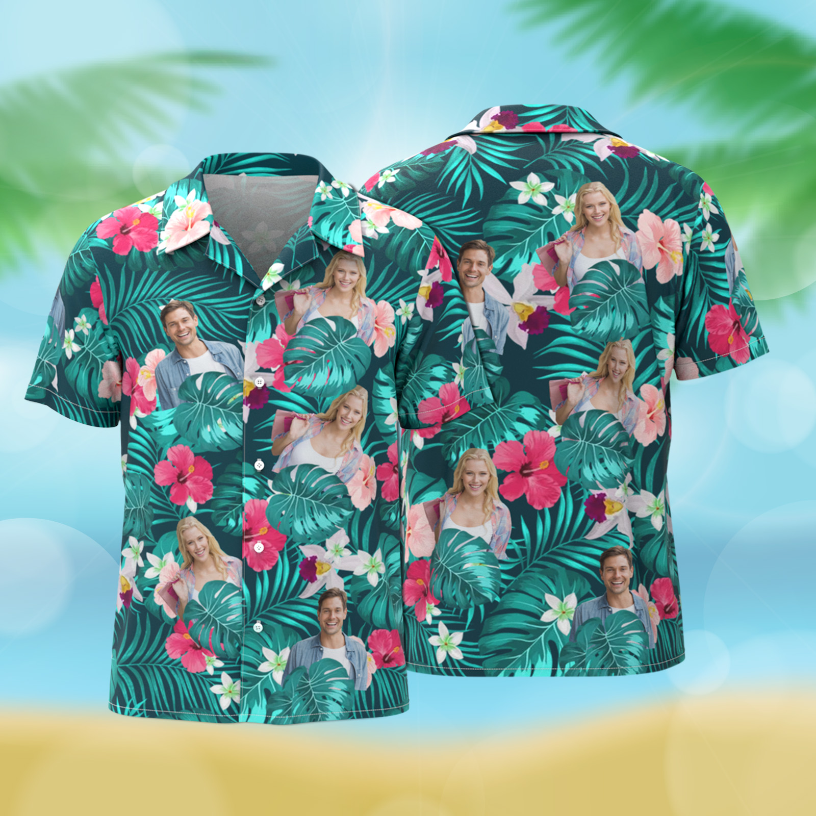 Custom Hawaii Shirt 1-3 Photos Optional Photo Tropical Style Bright Hawaiian Button-down Shirt