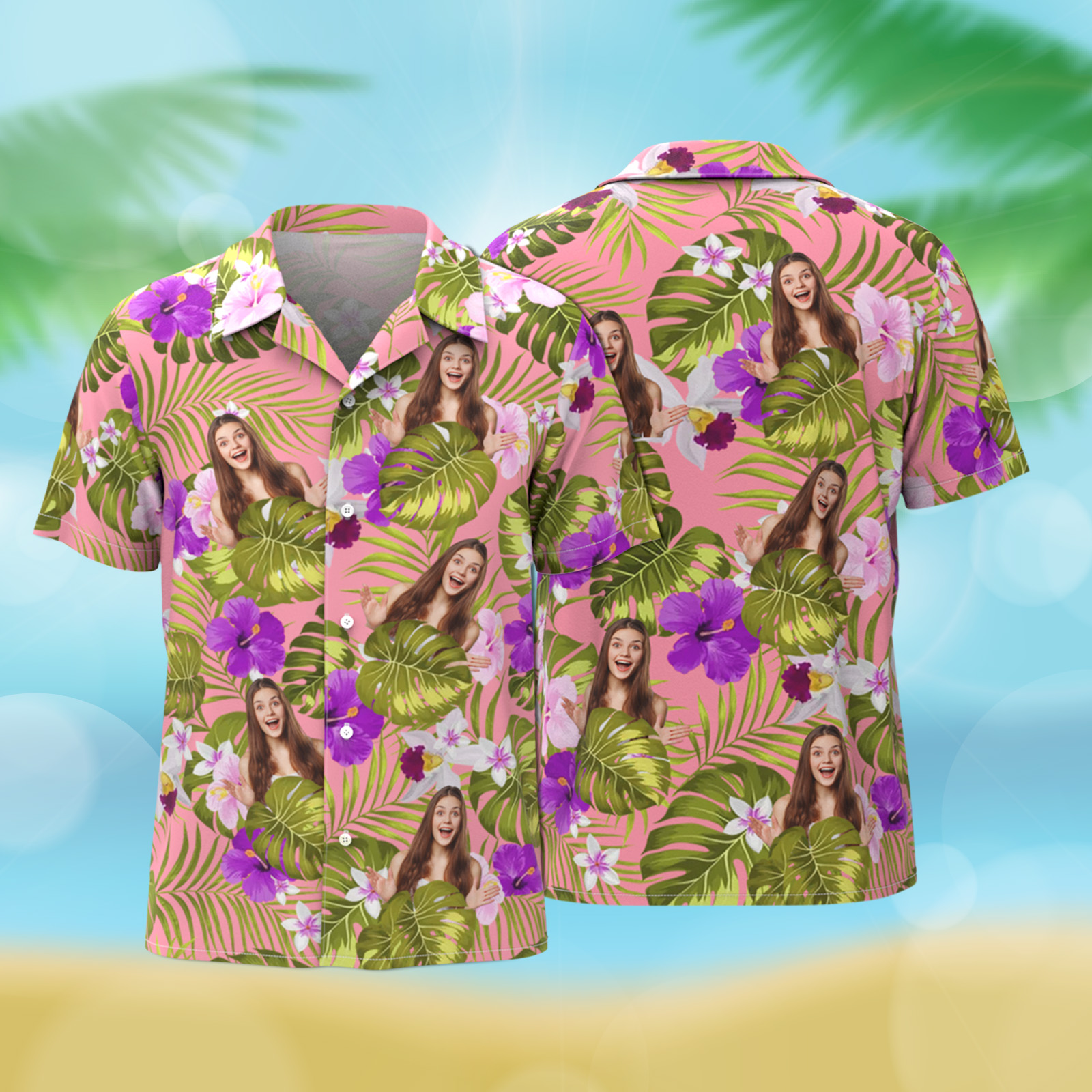 Custom Hawaii Shirt 1-3 Photos Optional Photo Tropical Style Bright Hawaiian Button-down Shirt