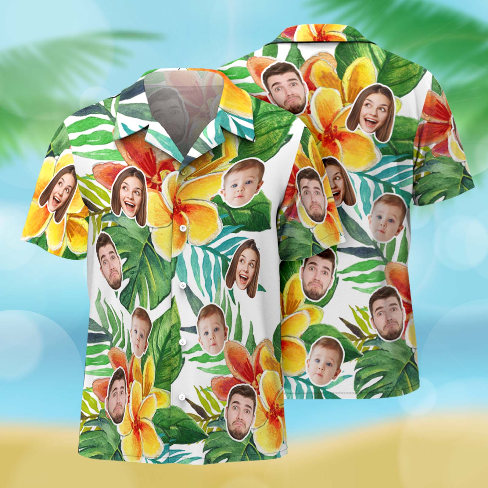 Men Hawaiian Shirts Custom 1-3 Faces Button-down Tropical Beach Shirt For Him
