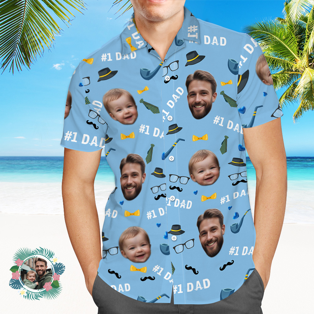 Father Custom Face With Exotic Tiki Pattern Personalized Photo Hawaiian Shirt - MyHawaiianShirts