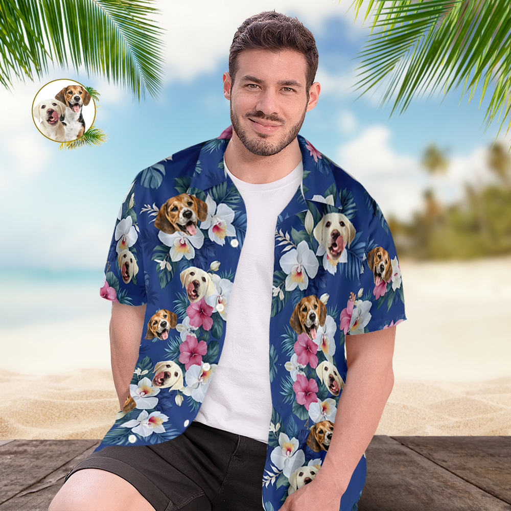 Personalized Photo Hawaiian Shirt Custom Dog Cat Face Holiday Tropical Pattern Shirt for Men Women Birthday Bachelor Party Gift Summer - MyHawaiianShirts