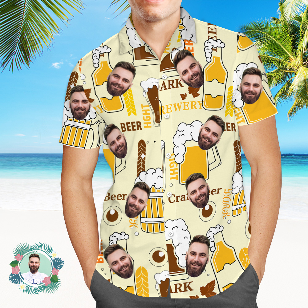 Custom Beer Hawaiian Shirt for Men, Personalized Party Group Hawaii Shirts with Face, Customize Mens Funny Face Shirt Beer Shirts - MyFaceTshirt