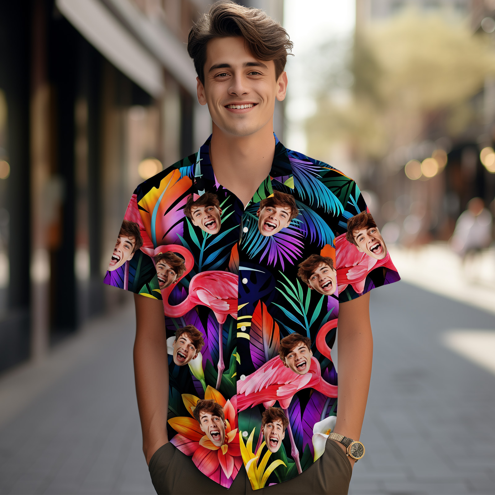 Custom Flamingo Floral Hawaiian Shirt Custom Face Shirt - MyHawaiianShirts