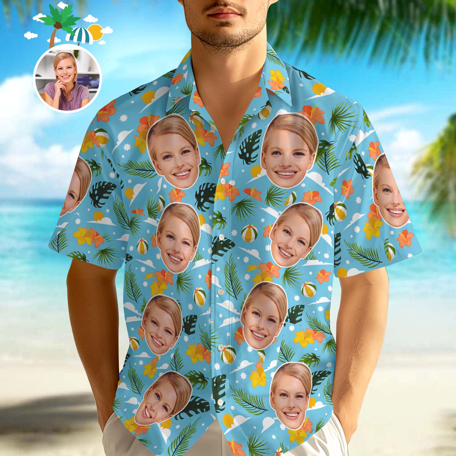 Custom Face Hawaiian Shirt Personalized Tropical Photo Shirt for Beach & Vacation