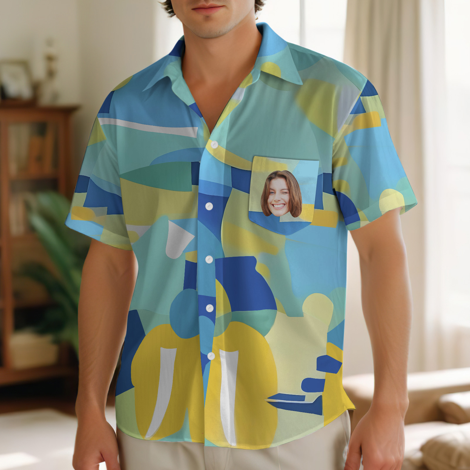 Custom Photo Colorful Geometric Shapes Shirts Custom Beach Shirts For Him