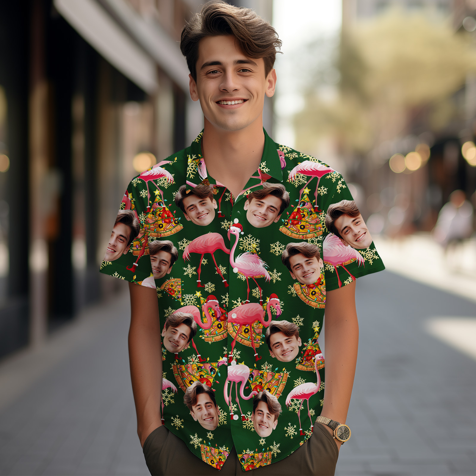 Custom Christmas Face Shirts Custom Face Button-down Shirts With Christmas Elements