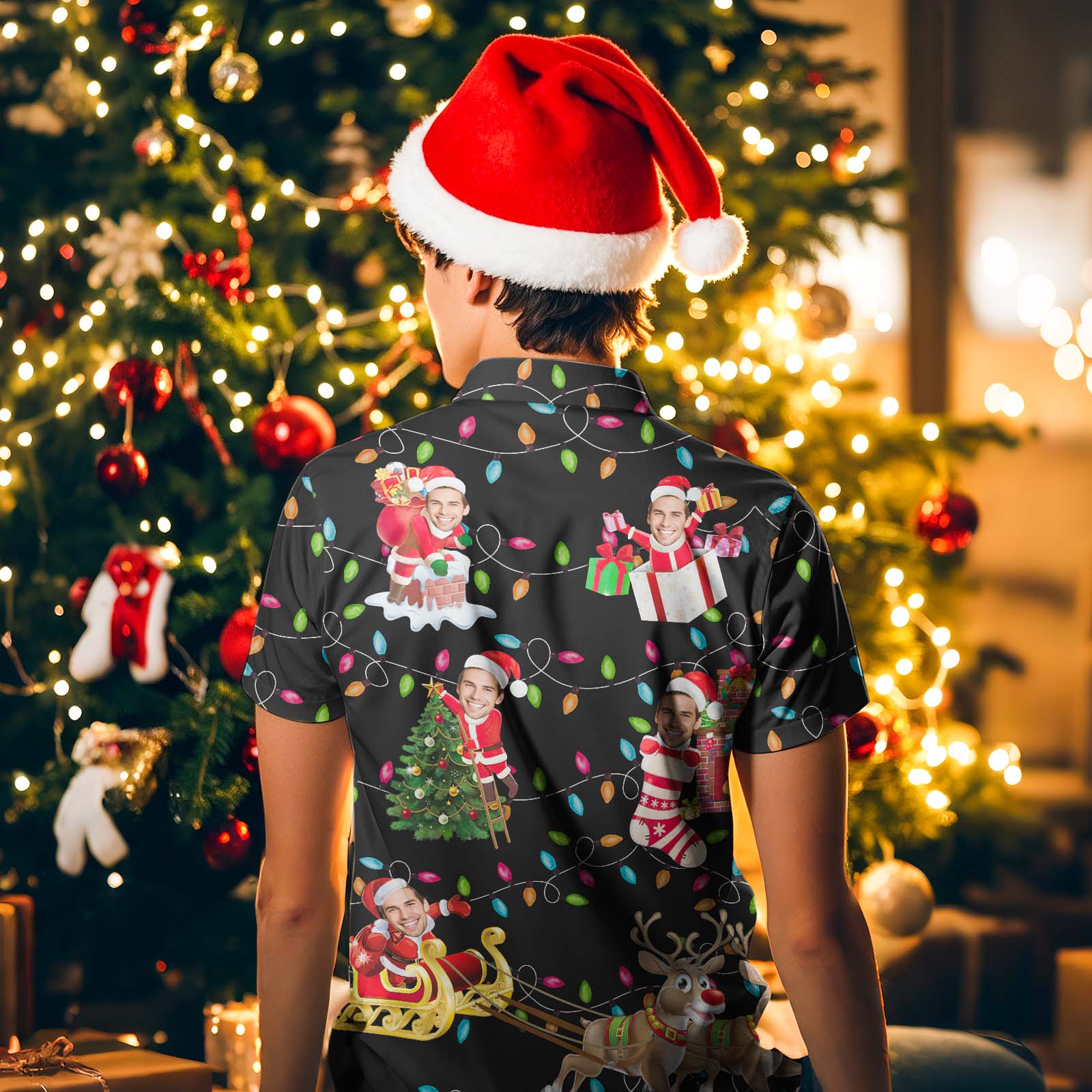Custom Christmas Face Shirts Custom Face Button-down Shirts With Christmas Elements