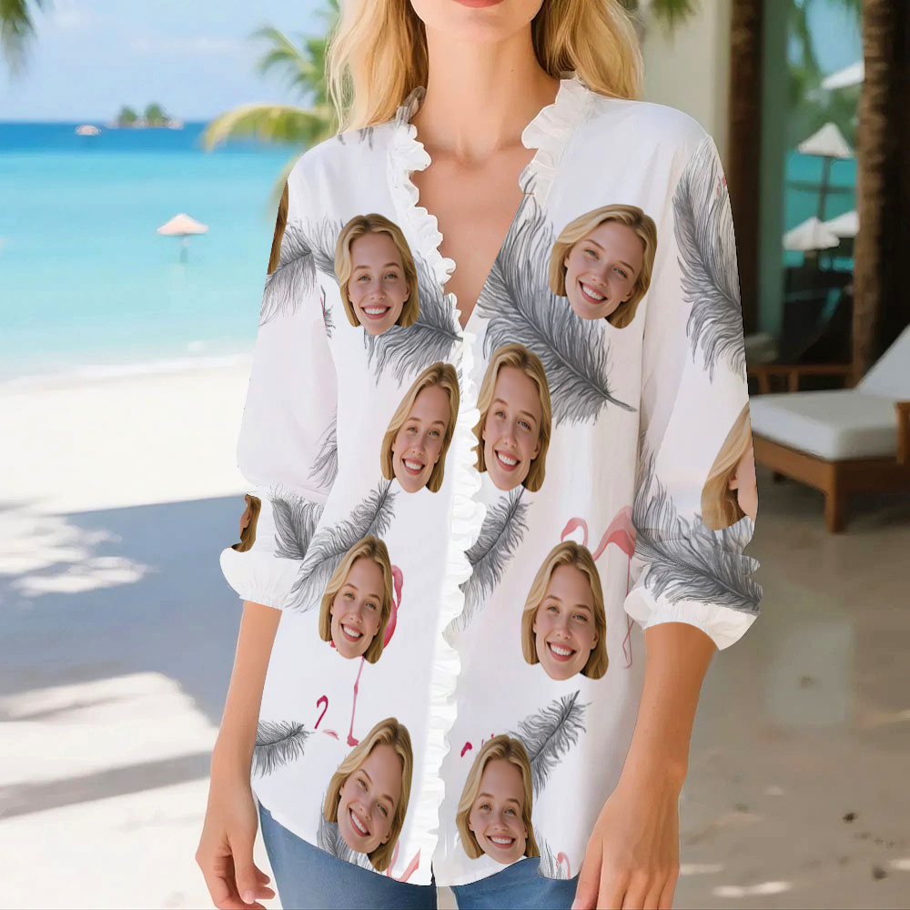 Custom Face Feather‑Breeze Women’s Beach Blouse Face Shirt Top for Summer Trips, Bachelorette Party or Girls Weekend