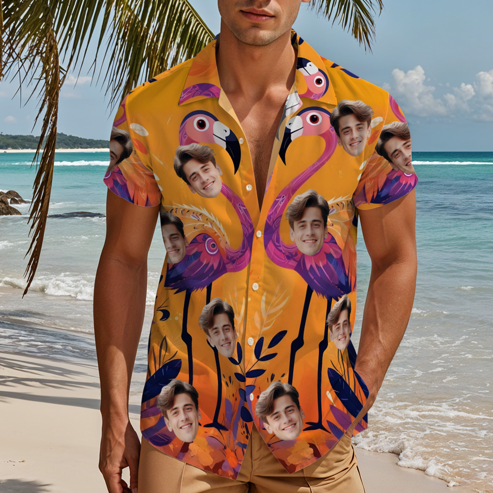 Custom Couple Hawaiian Flamingo Tropical Style Shirt Passionate Orange Button-down Shirt Gifts For Couple