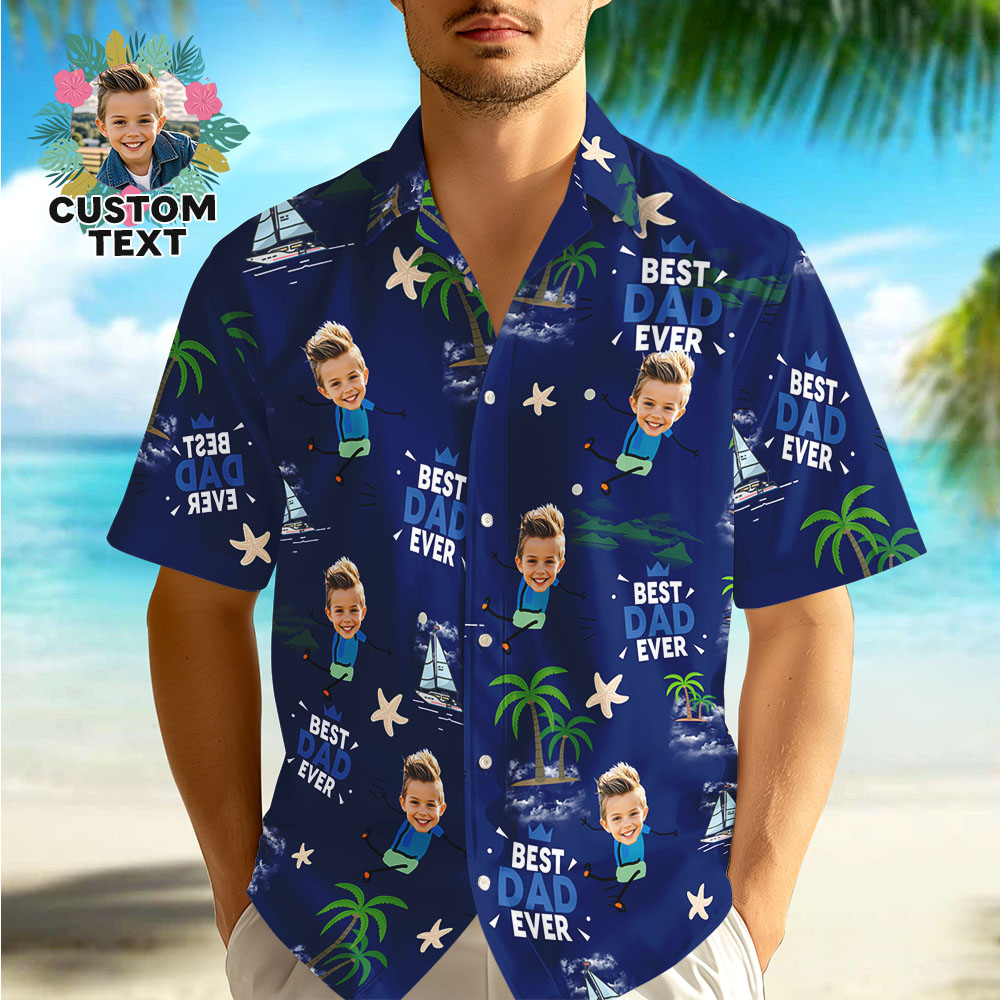 Personalized Face Hawaiian Shirt Best Dad Ever Blue Hawaiian Shirt Men Face Hawaiian Shirt Father's Day Gift - MyPhotoSocks