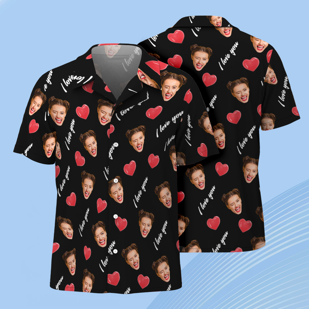 Custom Face & Text Black Heart Shirt Romantic Personalized Shirt for Couples, Anniversary or Date Night Outfit