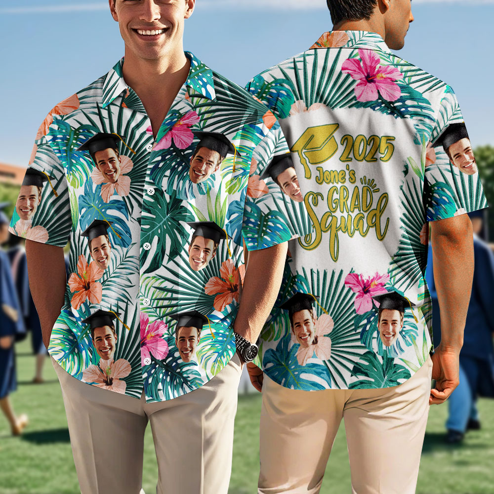 Custom Face Hawaiian Shirt Trendy Grad Outfit with Your Photo Funny & Stylish Hawaiian Shirt