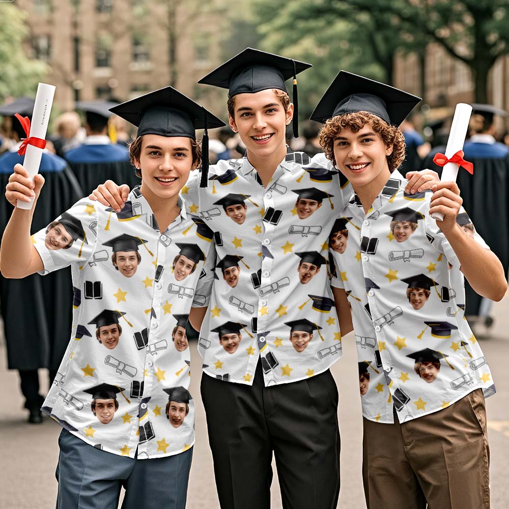 Minimalist Graduation Face Shirt Custom Photo Aloha Shirt Available in Multiple Colors