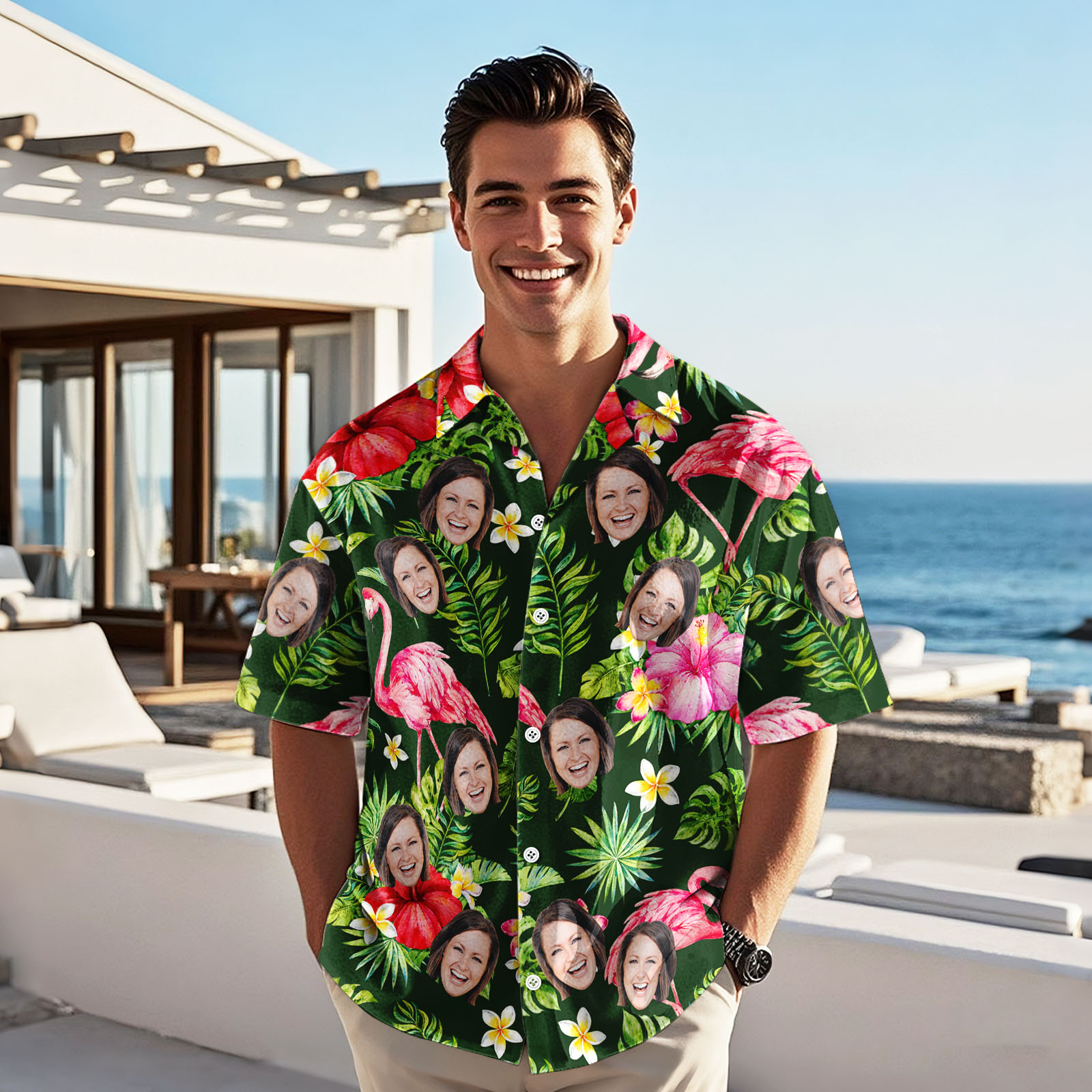 Custom Face Hawaiian Shirt All Over Print Vacation Tropical Pattern Shirt For Men Personalized Hawaiian Shirt With Logo/Text Gift For Lover