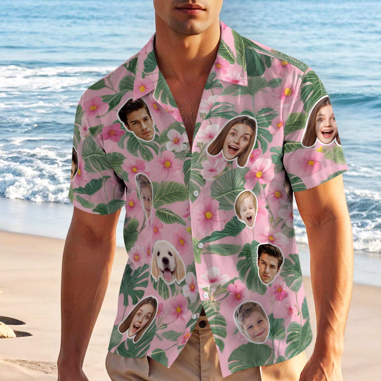 Custom Face Hawaiian Shirt Tropical Leaves Personalized Aloha Beach Shirt Summer Vacation Gift for Men