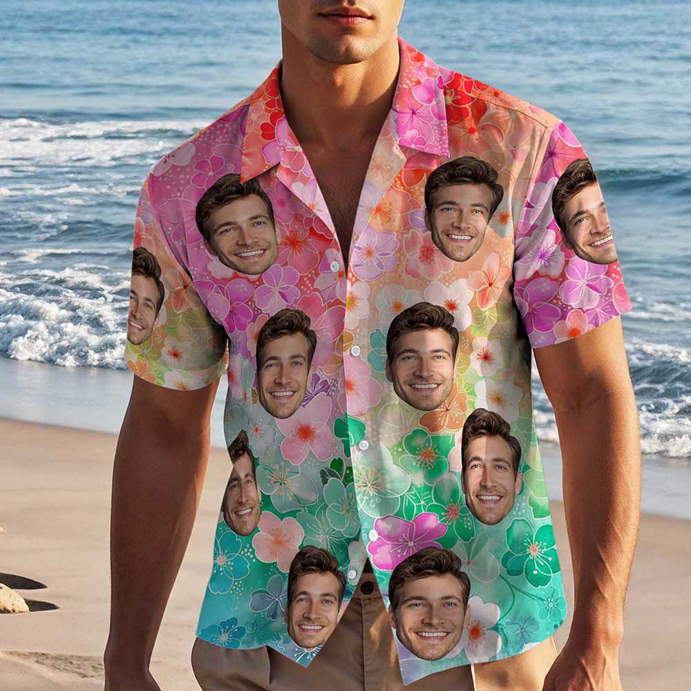 Custom Face Hawaiian Shirt Personalized Photo Beach Shirt 3D Effect Floral shirt