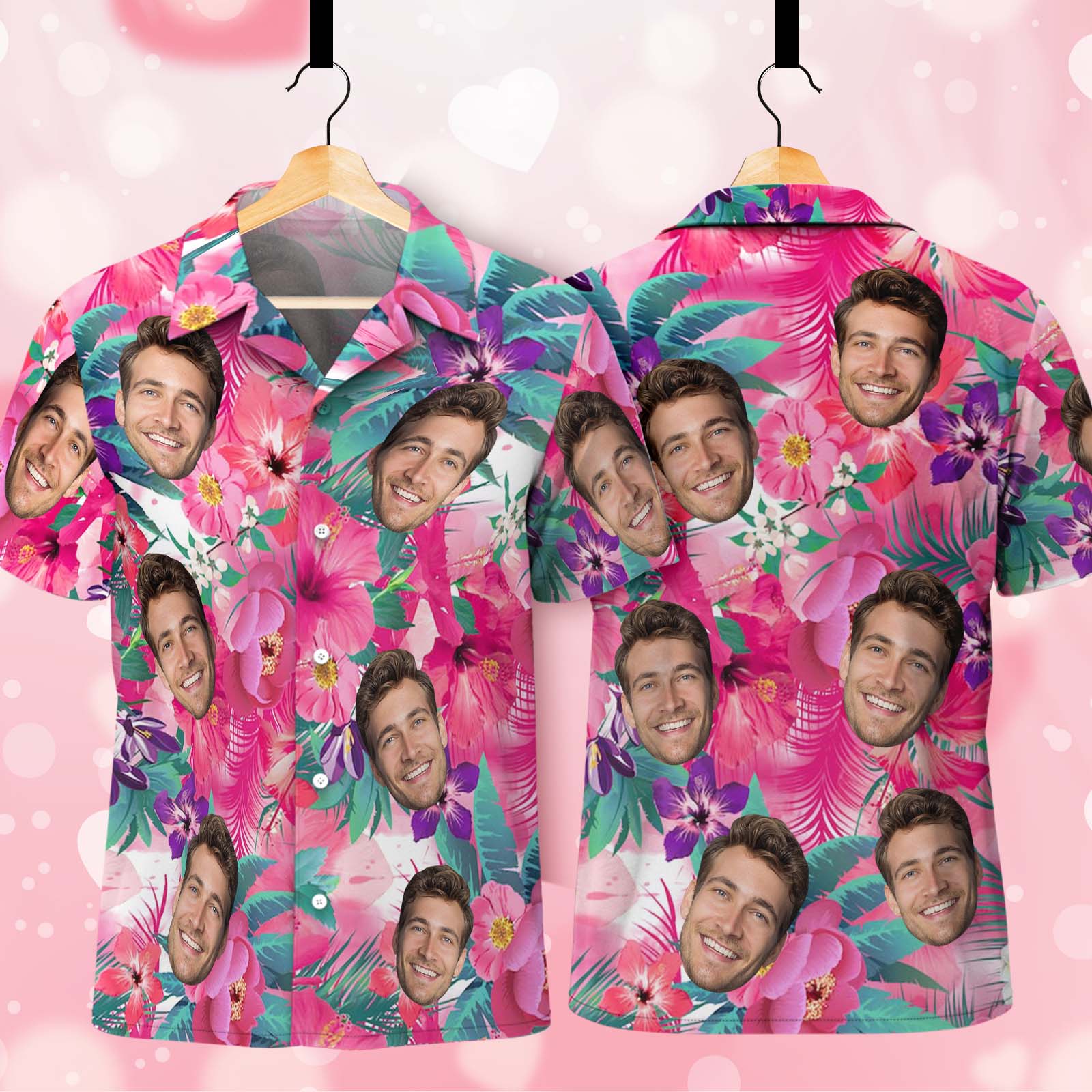 Custom Hawaiian Face Shirt Personalized Vibrant Tropical Floral Photo Beach Shirt
