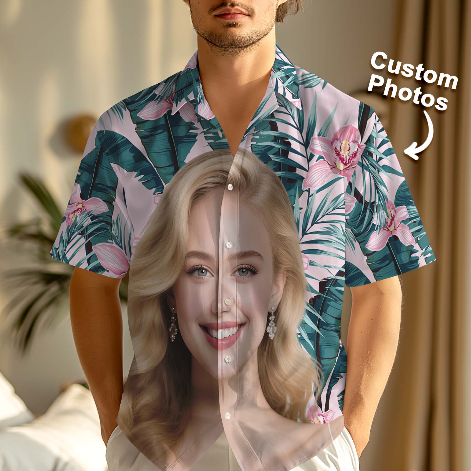 Custom Hawaiian Shirt Photo Hawaiian Shirt  Cartoon or Realistic Face Personalized Tropical Shirt