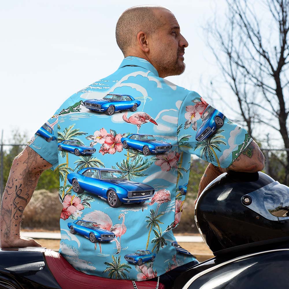 Upload Car Photo Custom Photo Hawaiian Shirt Men's All Over Print Aloha Shirt Gift - Pink Flamingos and Flowers