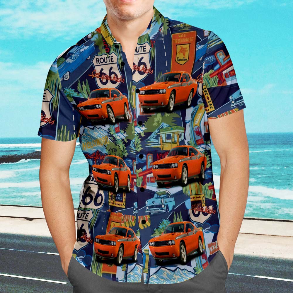 Upload Car Photo Custom Photo Hawaiian Shirt Route 66 Landmarks Aloha Beach Shirt Gift for Him